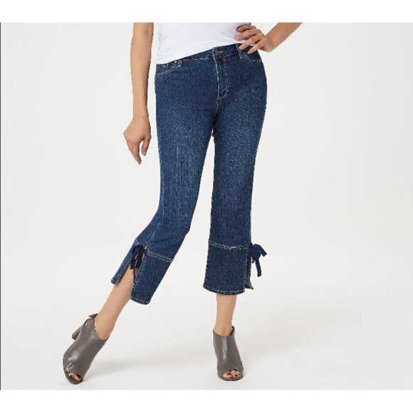 💕SUSAN GRAVER💕 Regular High Stretch Denim Crop Jeans with Ties 8P - Picture 3 of 16